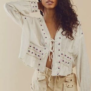 Free people kiza embroidered top in yellow